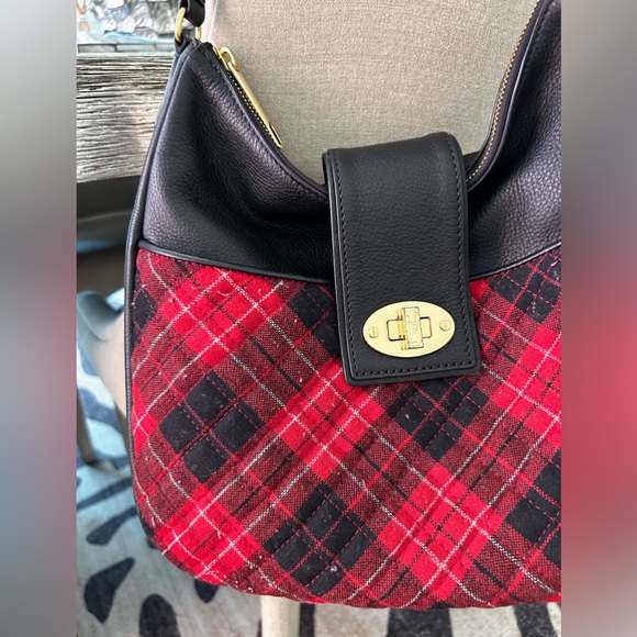 Talbots greenwich leather and plaid shoulder bag - Picture 3 of 7